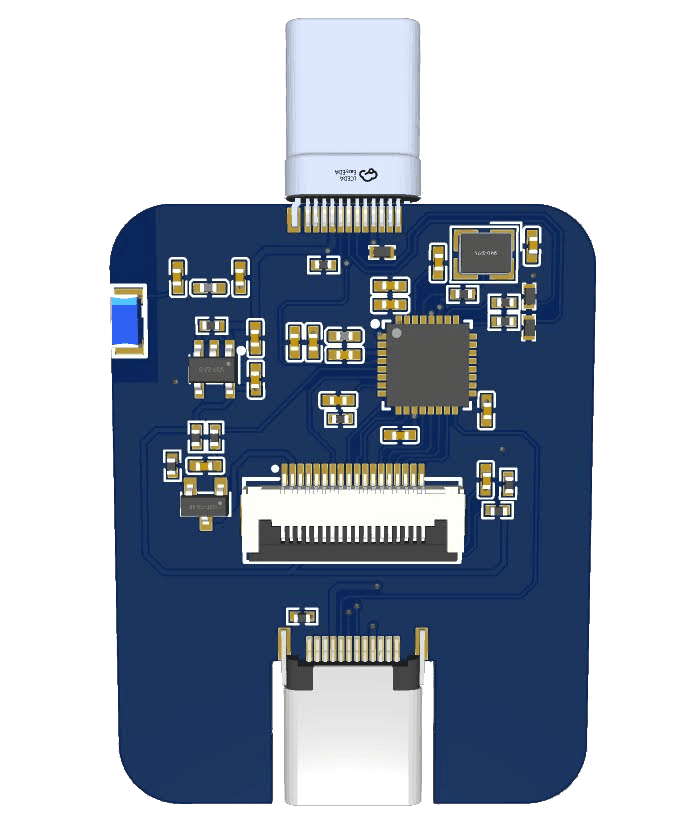 A Frostsnap circuit board showing the ESP32-C3 chip, where each device's secret is fused
