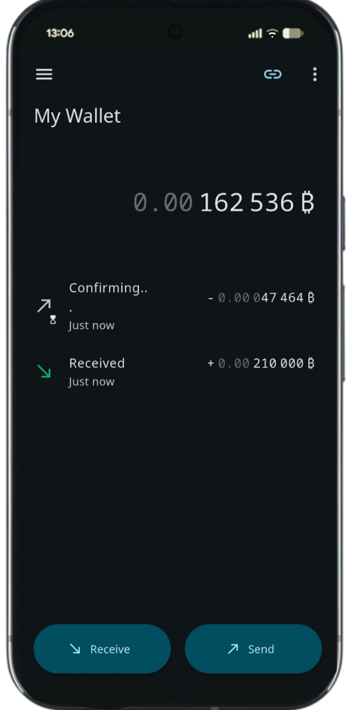 Frostsnap app showing wallet balance